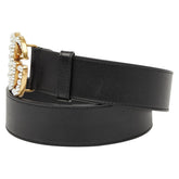 グッチ ダブルG ベルト 80.32 453260 ブラック ゴールド レザー フェイクパール メンズ GUCCI 【中古】